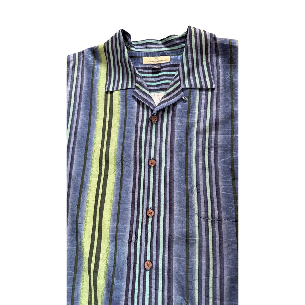 Tommy Bahama XXL  Striped 100% Silk Camp Shirt Hawaiian Tropical Coastal Resort